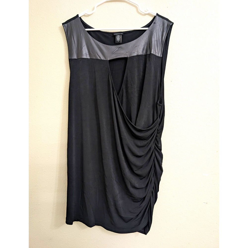 Torrid Size 4 Black Draped Dress Faux Leather Yoke Sleeveless Plus Goth